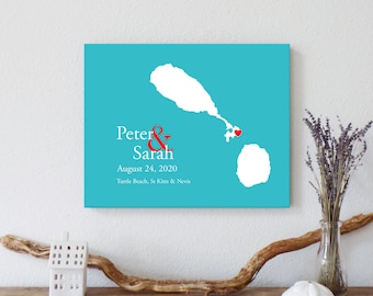 Personalized St Kitts and Nevis Map: Custom St Kitts and Nevis Wedding, Engagement Gift, Wedding Guest Book, Wedding Gift, Anniversary Gift