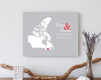 Personalized Canada Map: Custom Canada Wedding, Engagement Gift, Wedding Guest Book, Wedding Gift, Paper Anniversary Gift