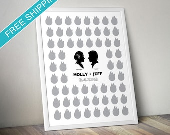 Star Wars Wedding Guest Signature Print with Millennium Falcons, Wedding Guest Book Alternative, Wedding Guest Book Ideas, Wedding Guestbook