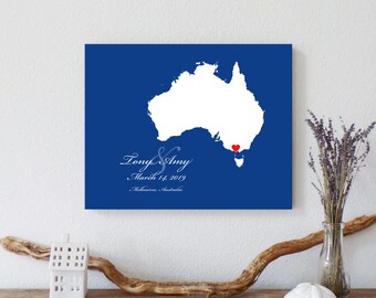 Personalized Australia Map: Custom Australia Wedding, Engagement Gift, Wedding Guest Book, Wedding Gift, Paper Anniversary Gift