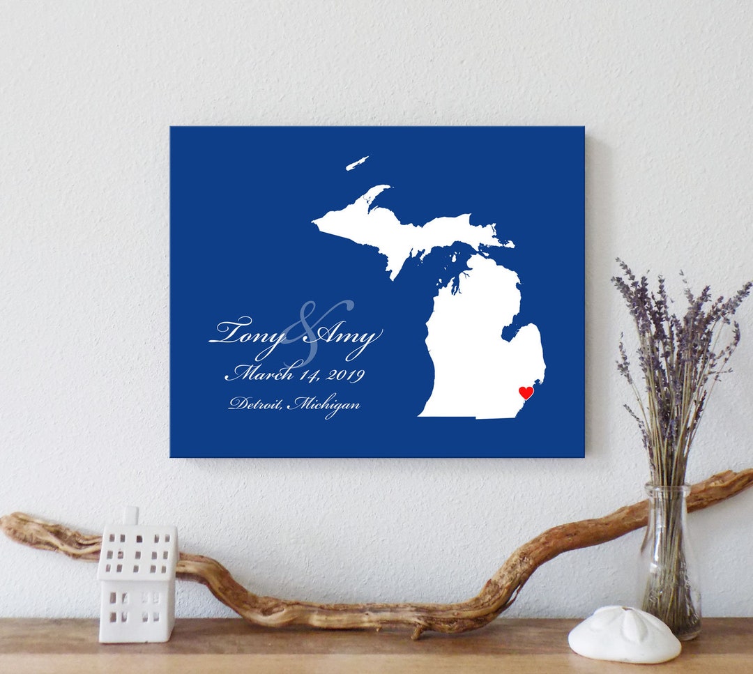 Personalized Michigan Map: Custom Michigan Wedding, Engagement Gift ...