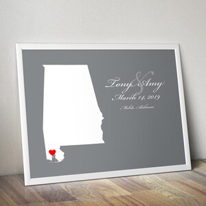 Gepersonaliseerde Alabama kaart: aangepaste Alabama bruiloft, verlovingsgeschenk, bruiloft gastenboek, huwelijksgeschenk, papier verjaardagscadeau