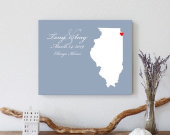 Personalized Illinois Map: Custom Illinois Wedding, Engagement Gift, Wedding Guest Book, Wedding Gift, Paper Anniversary Gift