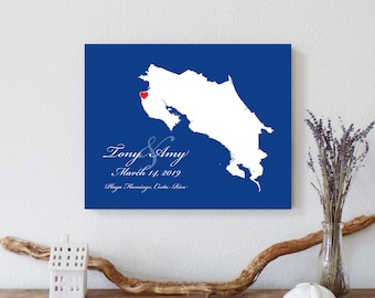 Personalized Costa Rica Map: Custom Costa Rica Wedding, Engagement Gift, Wedding Guest Book, Wedding Gift, Paper Anniversary Gift