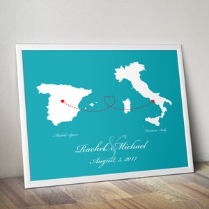 Impresión de arte personalizada de dos estados que conectan corazones: regalo de compromiso, regalo de boda, regalo de relación de larga distancia, regalo de aniversario de papel