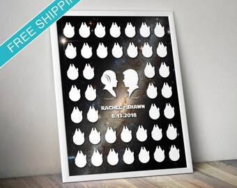 Star Wars Wedding Guest Signature Print with Millennium Falcons in Space - Wedding Guest Book Alternative, Wedding Guestbook