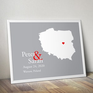 Personalized Poland Map: Poland Wedding, Engagement Gift, Wedding Guest Book, Wedding Gift, Paper Anniversary Gift