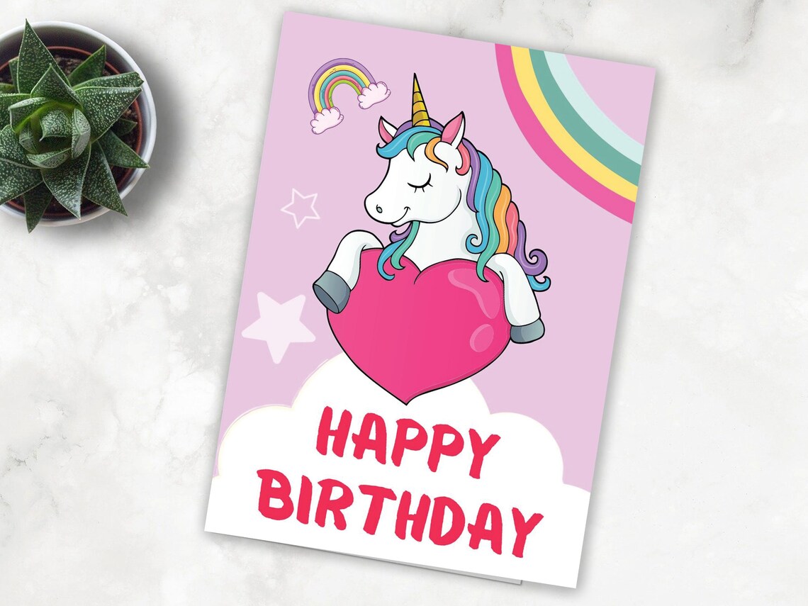 Einhorn-Geburtstagskarte Kleine Einhorn Geburtstagskarte | Etsy