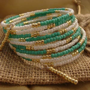 Azure Gold: 10-Coil Memory Wire Bracelet