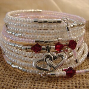 Two Hearts As One: 10-Coil Memory Wire Bracelet With Swarovski Crystal and Sterling Silver!