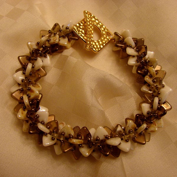 Crown of Thorns: Czech Glass and Gold Pewter Netted Triangles Bracelet!