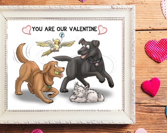 Custom Valentines Gift For Dog Lovers, Boyfriend, Girlfriend, Present From The Pets, Animal Cartoon Portraits, Cute Ideas For Dog Owner