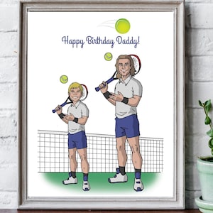 Ritratto personalizzato di padre e figlio a tema golf, insolito regalo di compleanno per marito a tema tennis, uomo che ha tutto, sorpresa sportiva premurosa