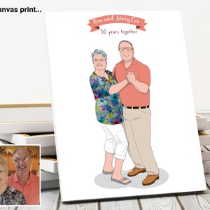 Custom Portrait From Photo, 50th Wedding Anniversary Gift For Parents Grandparents, Customized Couple Comic Art, Husband Wife Illustration image 4