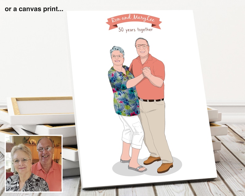 Custom Portrait From Photo, 50th Wedding Anniversary Gift For Parents Grandparents, Customized Couple Comic Art, Husband Wife Illustration image 4