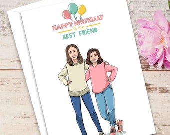 Best Friend Birthday Portrait From Photo, Personalized BFF Gift Illustration