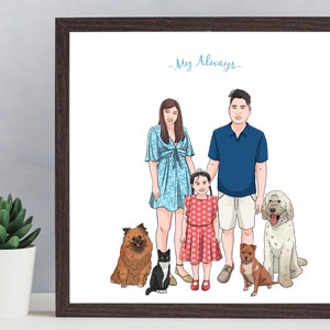 Unique Anniversary Gift By Year, Custom Family Portrait With Pets, Modern Relationship Ideas For Husband, Thoughtful Present For Dog Lovers