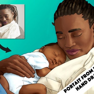Custom Mother And Baby Portrait, Mom Mommy Birthday Gift From Kids Son Daughter, Grandma Present From Grandkids, Family Generations Drawing
