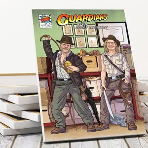 Personalisiertes Gaming Filmplakat, maßgeschneidertes nerdiges Comic Cover Kunst, schrulliges Superhelden Paar Porträt, handgezeichnet, bestes Geschenk Geeky Jungs
