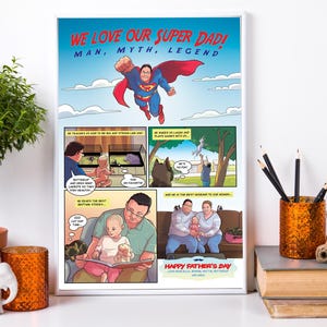 Niestandardowy komiks Super Dad, najlepszy prezent urodzinowy dla ojca od syna i córki dla dzieci, komiksowy prezent dla ojca z portretem superbohatera