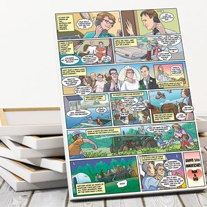 Tira cómica personalizada - Historia de amor - Regalo de aniversario de bodas - Decoración de pared con dibujos animados personalizados - Marido, mujer y amante de los cómics