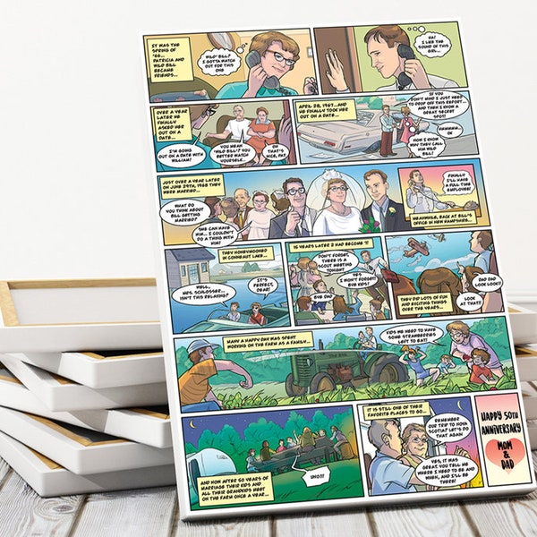 Custom Comic Strip - Love Story Wedding Anniversary Gift - Personalized Cartoon Art Wall Decor - Nerdy Husband Wife Comic Lover