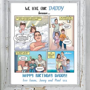 Personalizowany komiks, wyjątkowe prezenty urodzinowe dla taty od dzieci, pomysły dla taty, który ma wszystko, niesamowita niespodzianka dla miłośników komiksów