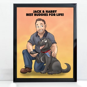 Custom Pet and Owner Portrait - Dog Cat Dad Dog Mom Gift - Personalized Pet Memorial - Birthday Best Friend - Service Dog Art - Pet Loss