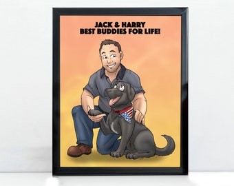 Custom Pet and Owner Portrait - Dog Cat Dad Dog Mom Gift - Personalized Pet Memorial - Birthday Best Friend - Service Dog Art - Pet Loss