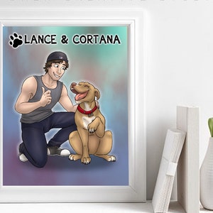 Personalized Cartoon Portrait Of Pet And Owner, Thoughtful Cool Funny 30th Birthday Gift For Boyfriend, Ooak Perfect Ideas For Dog Mad Guy