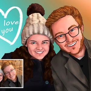 Benutzerdefinierte Paar Porträt, romantische Jahrestag Geschenk Ehemann Freund, personalisierte Cartoon Zeichnung, ich liebe dich Beziehung Andenken
