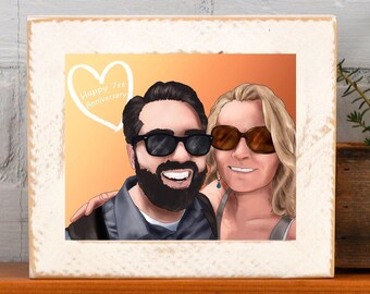 Custom Hand Drawn Portrait of Couple, Anniversary Gift For Husband