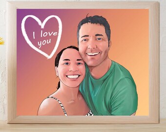 Retrato personalizado de casal a partir de foto, ilustração personalizada para presente de relacionamento, arte de casal em estilo cartoon.