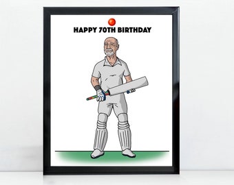 Custom Made Cricket Themed Portrait, Sports Birthday Gift for Dad Husband Brother, Hand Drawn From Photo, Personalized Sporting Present