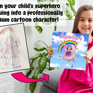 Custom Made Superhero Portrait, Perfect Birthday Gift For Fairy Girl, Turn Your Kids Drawing Into Cartoon, Creative Fun, Create With Mom