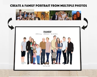 Extended Family Portrait From Photo, Personalized Multi-Generation Family Illustration Gift