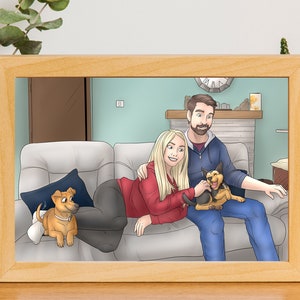 Cute Romantic Anniversary Gift, Custom Family Portrait With Pets, Funny Personalized Cartoon For Dog Owners, Thoughtful Girlfriend Surprise