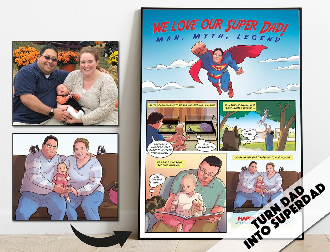 Custom Super Dad Comic Strip Fathers Day Best Daddy Birthday Gift From Custom Super Dad Comic Strip Fathers Day Best Daddy Birthday Gift From