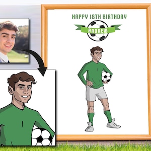 Fußball-Porträt nach Maß, einzigartiges Geschenk zum 18. Geburtstag für verrückten Fußball-Sohn, personalisierte Sportideen, bestes kreatives maßgeschneidertes Geschenk
