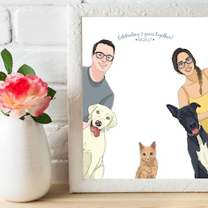 Regalo de aniversario único y personalizado para el esposo, lindo retrato familiar de dibujos animados con mascotas, ideas geniales personalizadas para dueños de mascotas, regalo creativo