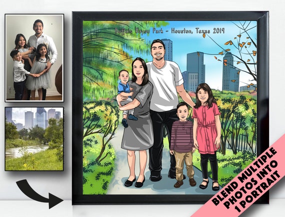 Personalized Family Caricature Portrait, Custom Digital Illustration, Housewarming Gift