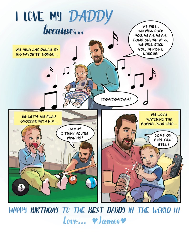 Super Dad Comic Strip Son Daughter Daddy Birthday Etsy Super Dad Comic Strip Son Daughter Daddy Birthday Etsy