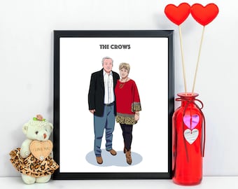 Anniversary Couple Portrait From Photo, Personalized Love Illustration Gift