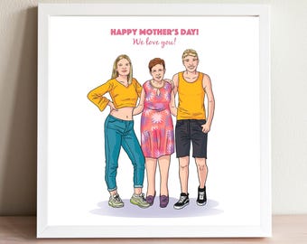 Mother and Children Portrait From Photo, Personalized Mom Gift Illustration, Custom Family Artwork
