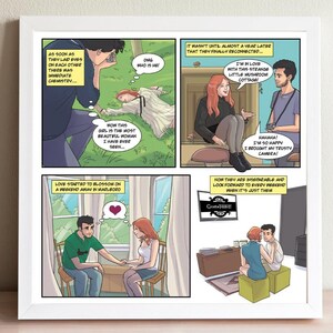 Niestandardowy pasek komiksowy, kreatywny sentymentalny prezent na 30 urodziny dla chłopaka, zabawne niesamowite niezwykłe pomysły dla niego, ręcznie rysowana historia miłosna z kreskówek