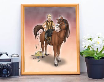Personalized  Birthday Gift For Horse owner, Custom Cartoon Pet And Owner Portrait