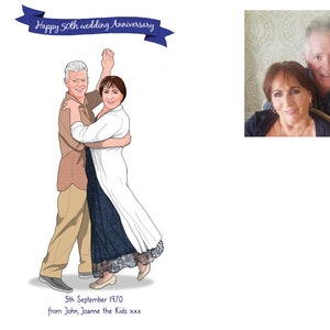 Custom Portrait From Photo, 50th Wedding Anniversary Gift For Parents Grandparents, Customized Couple Comic Art, Husband Wife Illustration image 7