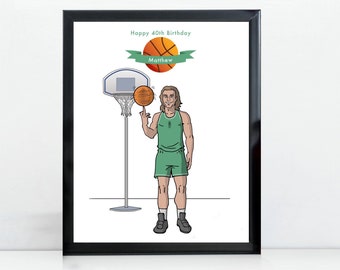 Custom Sports Portrait, Basketball Birthday Gift Husband Boyfriend Brother Friend, Unique Personalized Sporting Present, Drawn From Photo