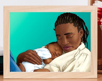 Mother and Baby Portrait From Photo, Custom New Mom Gift Illustration, Personalized Motherhood Artwork