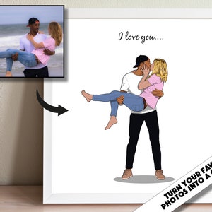 Custom Couple Portrait Commission, Personalized Anniversary Cartoon from Photo, Husband And Wife Caricature, Newlywed 1 Year Wedding Gift